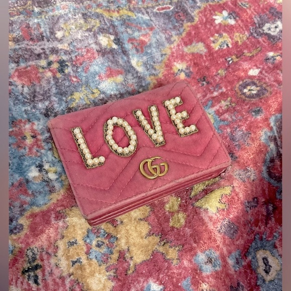 Gucci Handbags - GUCCI- Pearl Love GG Marmont Matelasse Compact Wallet Faux Pearl Accents